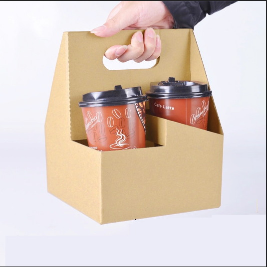 Disposable Kraft Drink Carrier Kraft Paper Cu