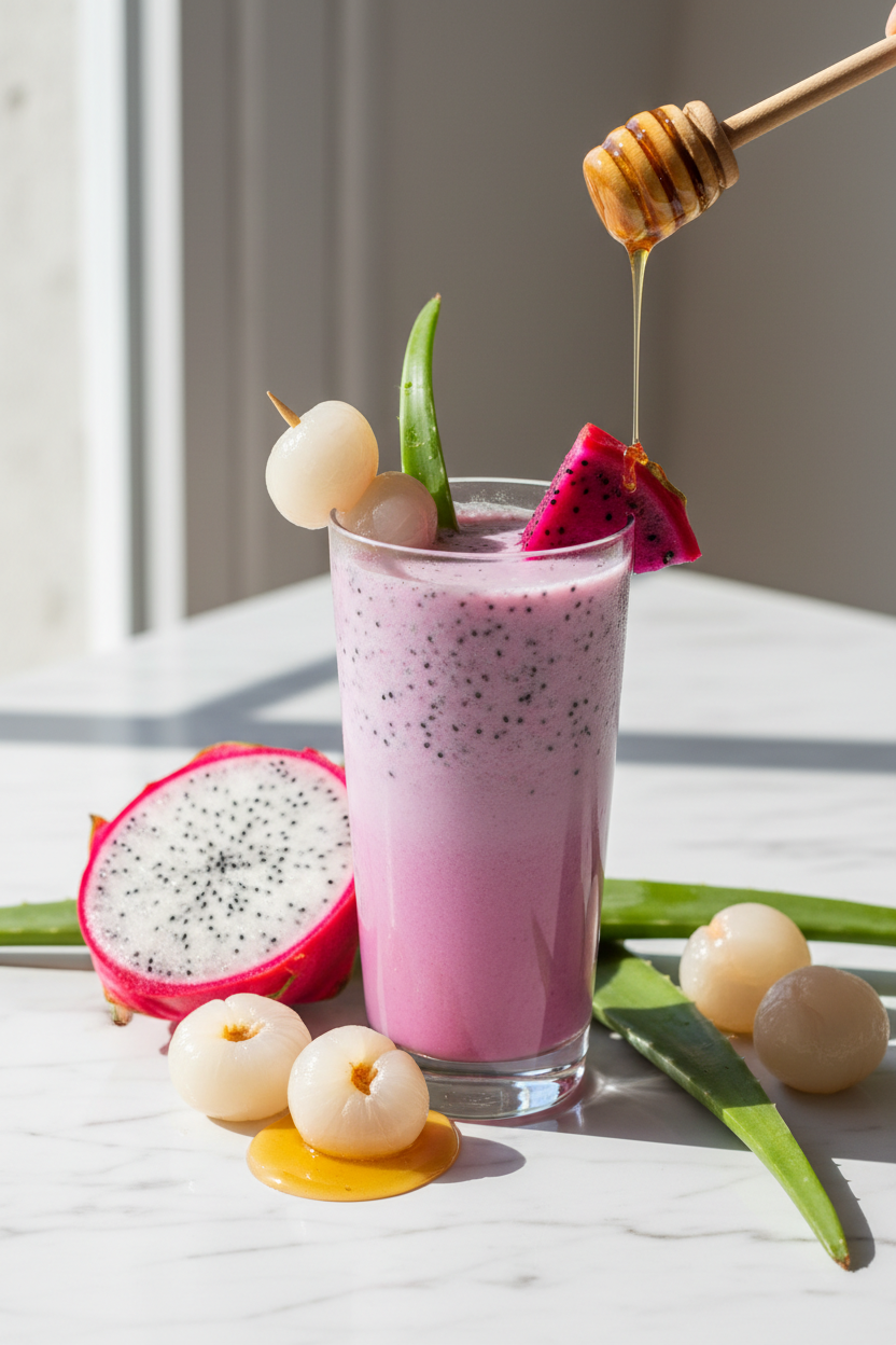 Honey Aloe Vera Lychee Dragon Fruit Smoothie Recipe