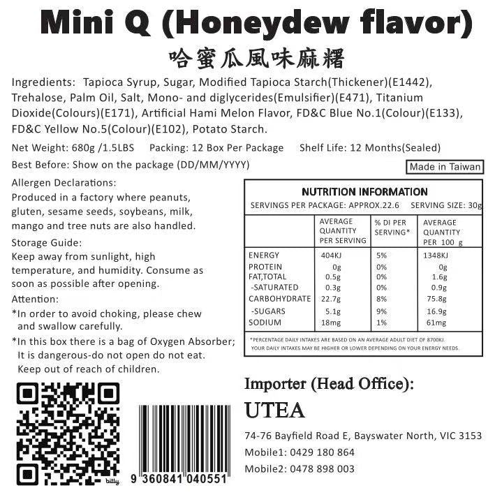 Mini Q Mochi Value Pack Honeydew 680g – bubble tea topping, no preservatives