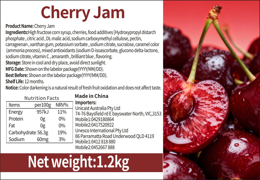 Premium Cherry Jam Syrup 1.2kg – close-up
