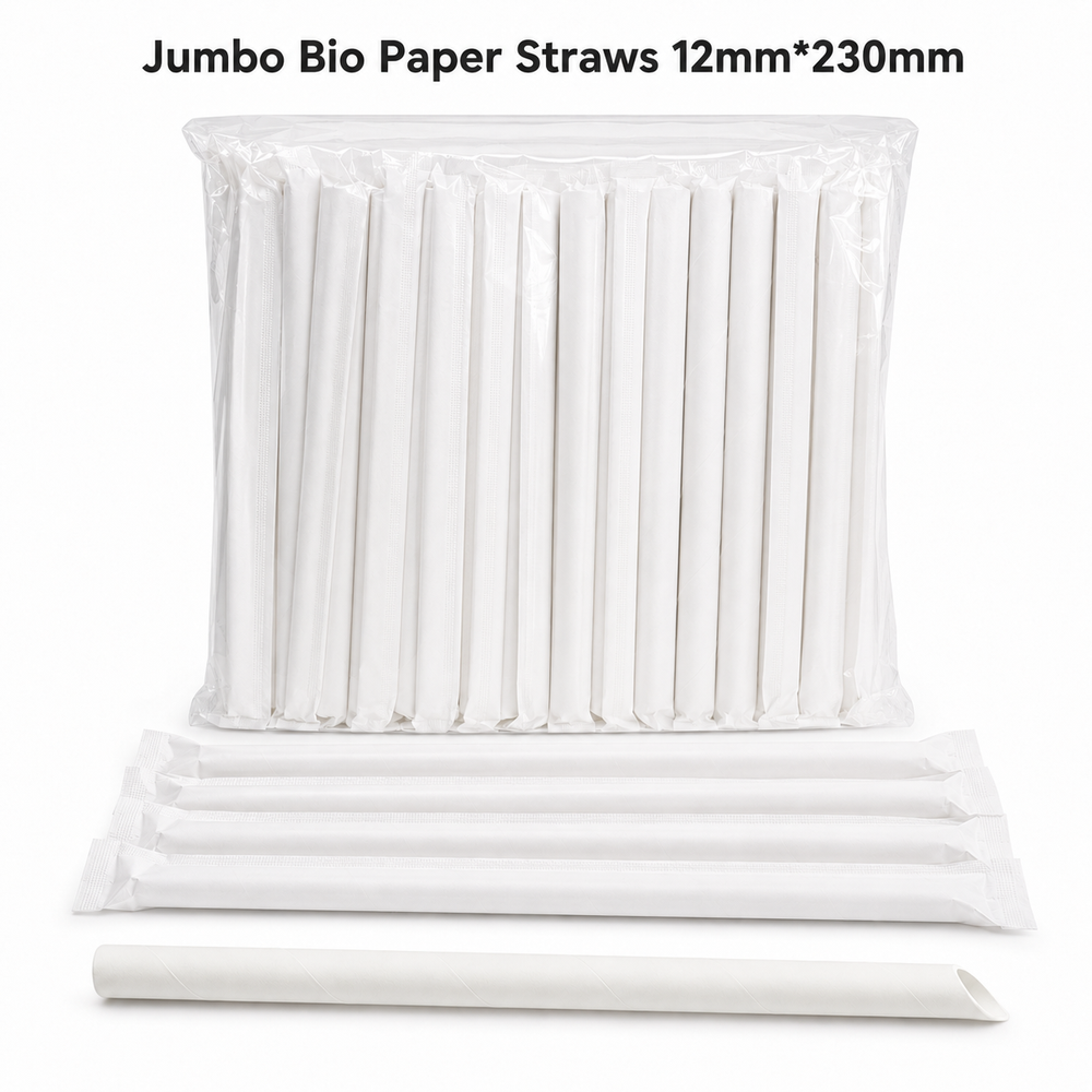 Bio Paper Straws - Jumbo Size (Individually Wrapped) (12mm*230mm)(250pcs)