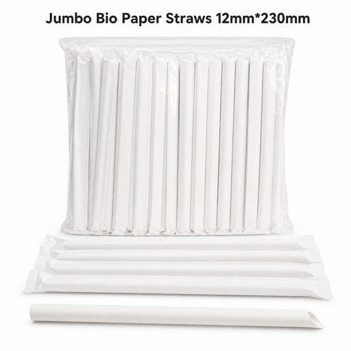 Bio Paper Straws - Jumbo Size (Individually Wrapped) (12mm*230mm)(250pcs)