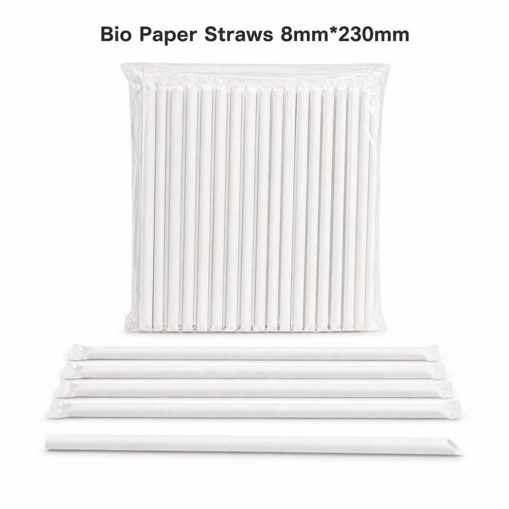 Bio Paper Straws - 8mm Size (Individually Wrapped) (12mm*230mm) (100pcs)