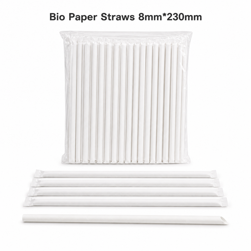 Bio Paper Straws - 8mm Size (Individually Wrapped) (12mm*230mm) (100pcs)