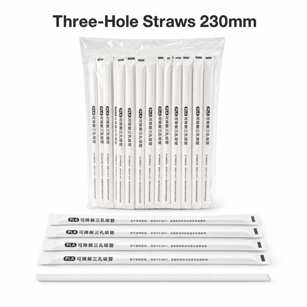 PLA-23CM PLA Disposable Three Hole Sharp End Straw