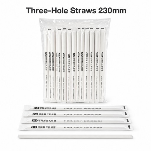 PLA-23CM PLA Disposable Three Hole Sharp End Straw