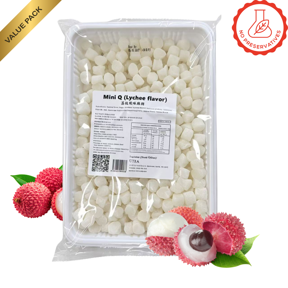 Mini Q Mochi Value Pack Lychee 680g – bubble tea topping, no preservatives