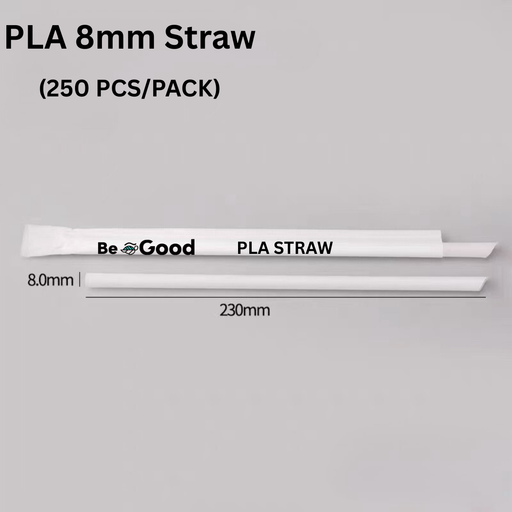 PLA 8mm Straw – Individually Wrapped (8MM x 230MM, 200pcs)