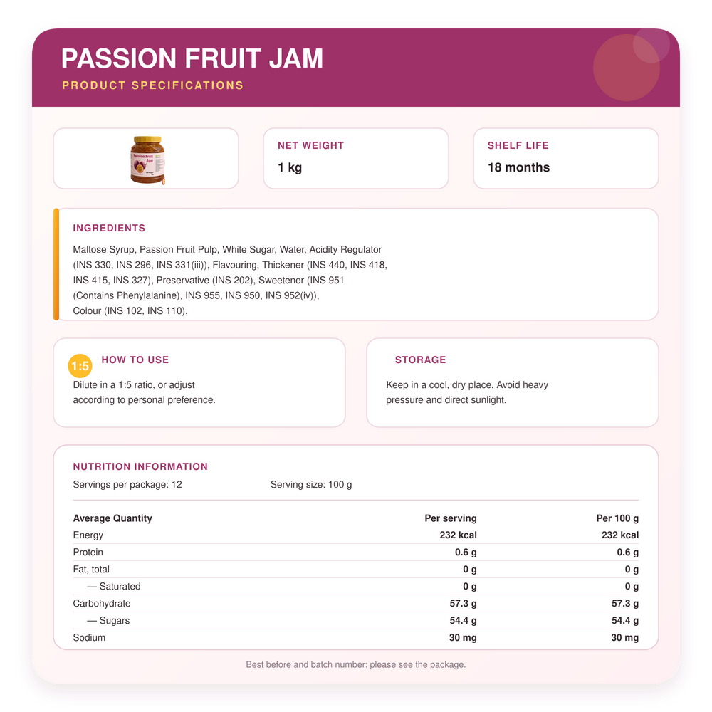 Passionfruit Jam Syrup (1kg)