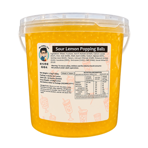 Sour lemon popping balls in a 3.2 kg tub