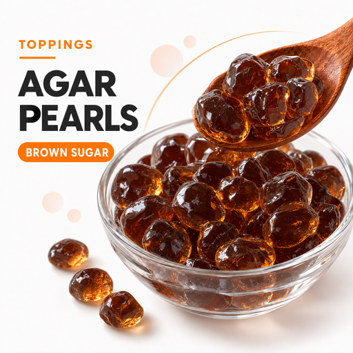 Brown sugar agar pearls in a glass bowl